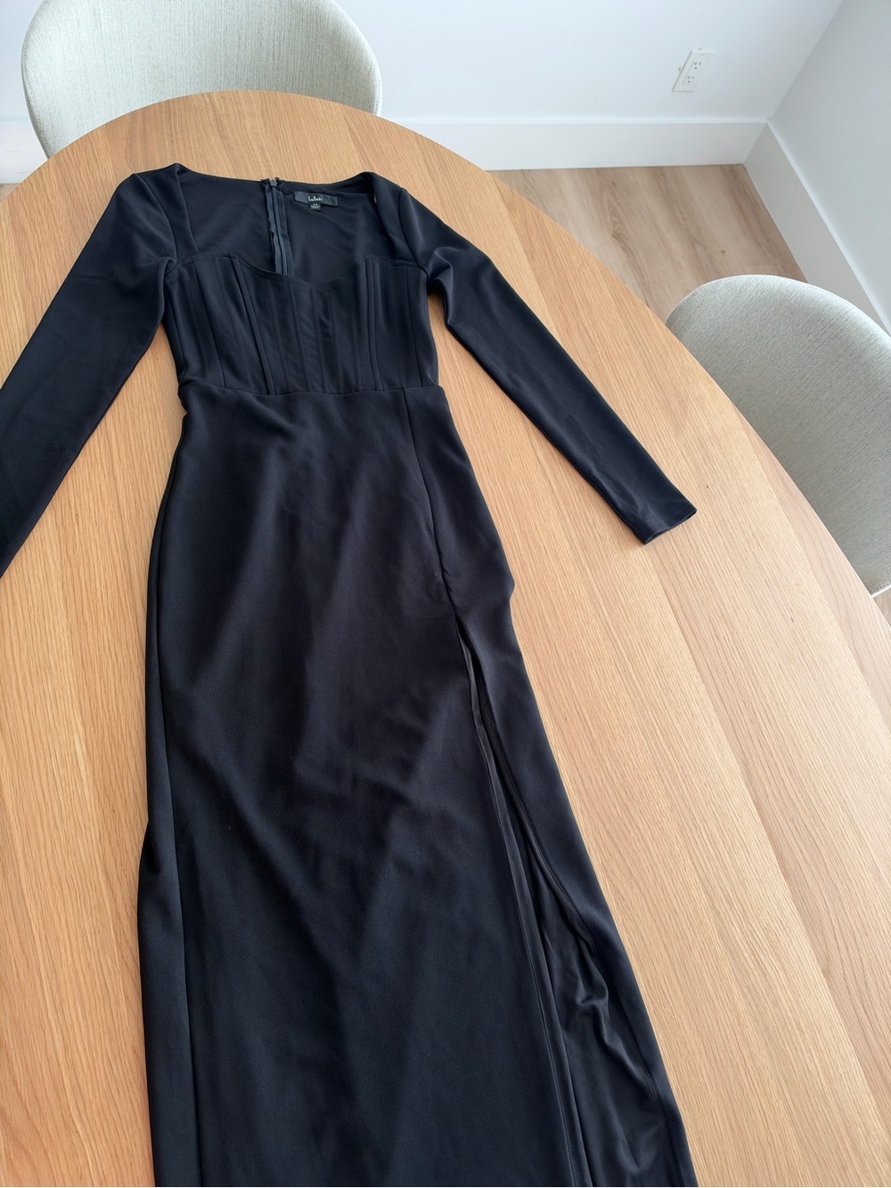 Lulu's Black Long-Sleeve Maxi Dress with Side Slit